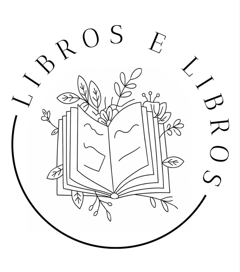 Selo de libros_e_libros: un libro aberto do que brotan follas e flores, debuxado a trazo de liña negra.